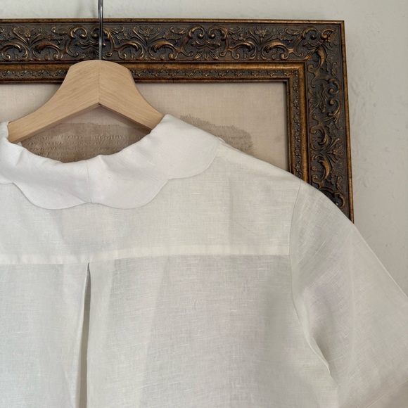 Women's Scalloped Collar Button-Down Shirt in White - Picture 9 of 11